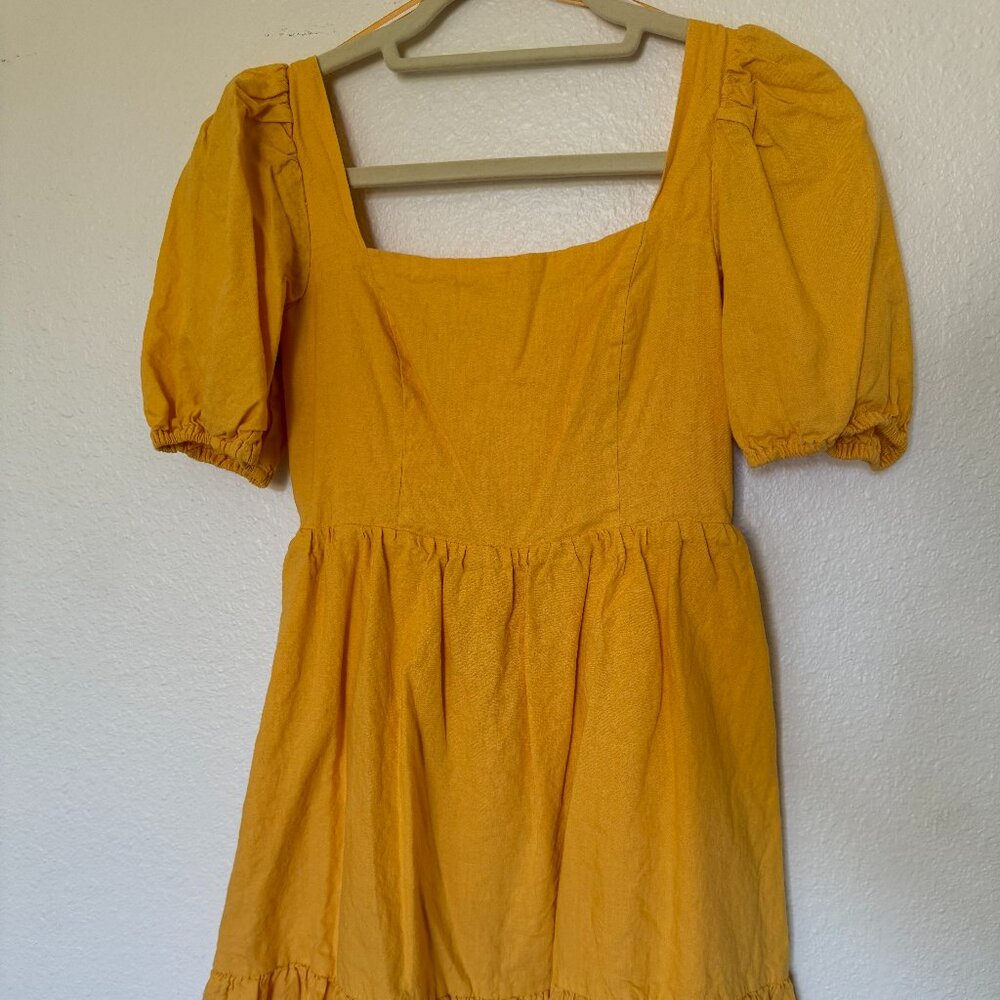 Copper Key Square Neck Puff Sleeve Dress